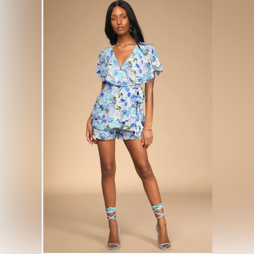 Lulu’s Blue Floral Wrap Romper / Skort